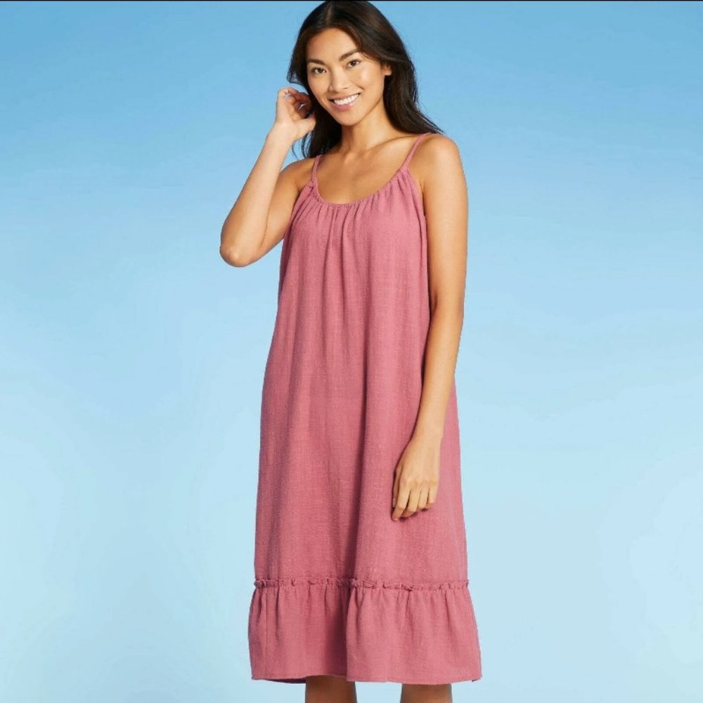 Women's Tiered Midi Cover Up Dress - Kona Sol Pink Size Large New With Tags 12
